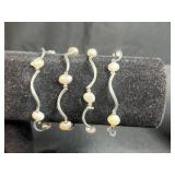 925 Silver Necklace with Abstract Pendant and 4 Pearl Accent Bracelets