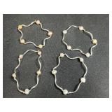 925 Silver Necklace with Abstract Pendant and 4 Pearl Accent Bracelets