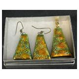 Sterling Silver Dragonfly Necklace, Dichroic Glass Earring & Pendant Set, Beaded Spider Pin