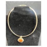 Sterling Silver 925 Necklace with Orange Stone Pendant