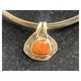 Sterling Silver 925 Necklace with Orange Stone Pendant
