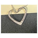 Sterling Silver Heart Necklace and Green Iridescent Glass Pendant