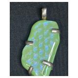 Sterling Silver Heart Necklace and Green Iridescent Glass Pendant