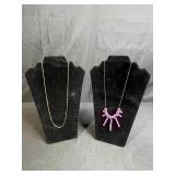 Sterling Silver Necklaces with Gold-Tone Chain and Necklace w Pink Crystal Pendant