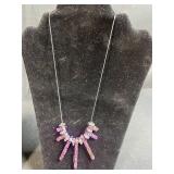 Sterling Silver Necklaces with Gold-Tone Chain and Necklace w Pink Crystal Pendant
