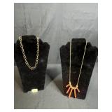 Set of 2 Necklaces - 18kt Gold Over Sterling Silver and Gold Tone with Red Stone Accents