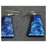 Sterling Silver Chain Necklace and Blue Art Glass Jewelry Set