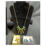 Dichroic Glass Jewelry Set with Necklace, Earrings, and Cross Pendant
