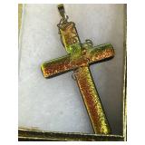 Dichroic Glass Jewelry Set with Necklace, Earrings, and Cross Pendant