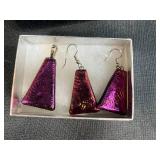 Sterling Silver Chain, Art Glass Pendant Necklace, and Dichroic Glass Earrings Set