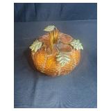 Decorative Metal Pumpkin with Leaf Accents