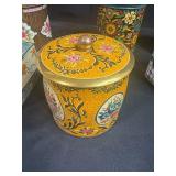 Collection of 7 Decorative Vintage Tin Tea Canisters