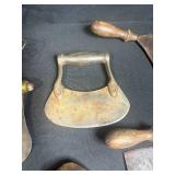 Antique Kitchen Utensil Collection with Choppers and Wooden Tools