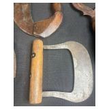 Antique Kitchen Utensil Collection with Choppers and Wooden Tools