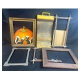 Collection of 5 Antique and Vintage Wood Picture Frames with Folk Art Skunk Painting