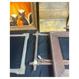 Collection of 5 Antique and Vintage Wood Picture Frames with Folk Art Skunk Painting