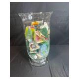 Glass Vase with Miniature Holiday Village Houses and Trees