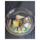 Glass Vase with Miniature Holiday Village Houses and Trees