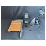 X-Acto Paper Cutter, Clip-On LED Lamp, and Desk Magnifier Lot
