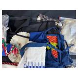 Collection of Vintage Linens, Handkerchiefs, and Doilies with Lace Trim and Holiday Motifs