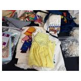 Collection of Vintage Linens, Handkerchiefs, and Doilies with Lace Trim and Holiday Motifs