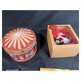 Holiday and Gift Assorted Lot with Santa Ornament, Tin, Gift Bags, and Cards