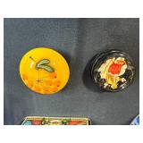 Collection of Vintage Decorative Tins and Trinket Boxes with Mug