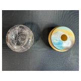 Lot of 2 Vintage Hair Receivers - Cut Glass (missing top) and Hand Painted Ceramic with Swan Motif