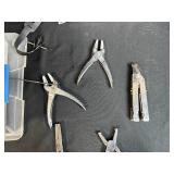 Large Collection of Hand Tools and Specialty Pliers in Organizer Box