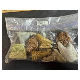 Collection of Vintage Board Game Pieces, Wooden Box, and Knitting Needles