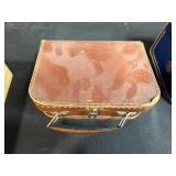 Collection of Vintage Board Game Pieces, Wooden Box, and Knitting Needles