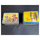 Lot of 2 Vintage Metal Lunch Boxes Roy Rogers and Lassie with Toys