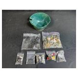 Collection of Assorted Vintage and Novelty Buttons with Green Ceramic Yarn Bowl
