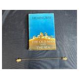 1952 The Old Man and the Sea by Ernest Hemingway with Vintage Mouse Cat Bookmark