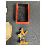 Collection of Miniature Porcelain, Glass and Decorative Items Including Vintage Red Box and Crystal Clown Figurine