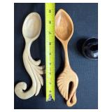 Set of Hand Carved Wooden Spoons, Wooden Butter Mold, and Vintage Tamper