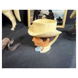 Vintage Western Collectibles Lot with Roy Rogers Horseshoes, Toy Horse, Wagon, Wall Art, and Cowboy Mug