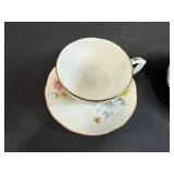 2 Bone China Teacup (one Adderley) and Saucer Sets with Ceramic Cat Creamer