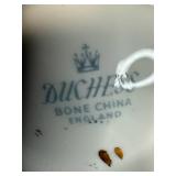 2 Bone China Teacup (one Adderley) and Saucer Sets with Ceramic Cat Creamer