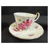 2 Bone China Teacup (one Adderley) and Saucer Sets with Ceramic Cat Creamer