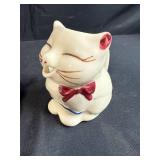 2 Bone China Teacup (one Adderley) and Saucer Sets with Ceramic Cat Creamer