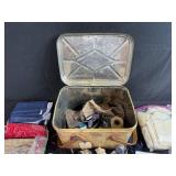 Vintage Sewing Craft Lot with Tin, Fabric, Lace, Beads and Patterns