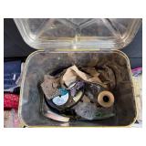 Vintage Sewing Craft Lot with Tin, Fabric, Lace, Beads and Patterns