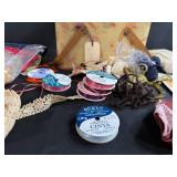 Vintage Sewing Craft Lot with Tin, Fabric, Lace, Beads and Patterns