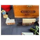 Collection of Wade England and Ireland Porcelain Miniature Buildings with Vintage Boxes and Trinkets