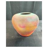 Artisan Raku Pottery Vase and Antique Victorian Glass Oil Lamp