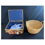 Patriotic Lined Picnic Basket and Large Wicker Storage Basket Set