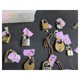 Collection of Vintage and Antique Padlocks with Keys and Chains