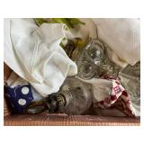 Vintage Glass Oil Lamp Parts in Suitcase, Puzzle Trays, and Liberty Bank Pouch