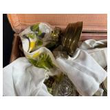 Vintage Glass Oil Lamp Parts in Suitcase, Puzzle Trays, and Liberty Bank Pouch